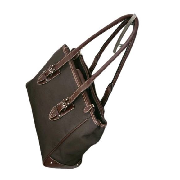 Etienne Aigner Vintage Leather & Canvas Tote Shoulder Bag Purse Brown Large - Picture 8 of 13